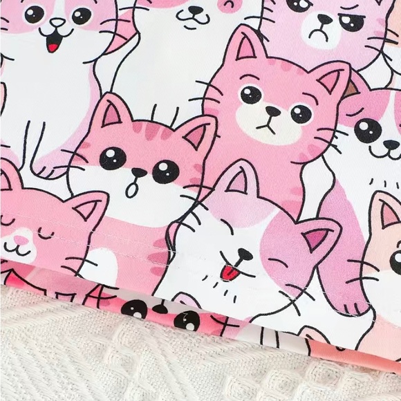 2pc Toddler Girls Cute Cartoon Cat T-Shirt & Matching Shorts - Picture 5 of 7